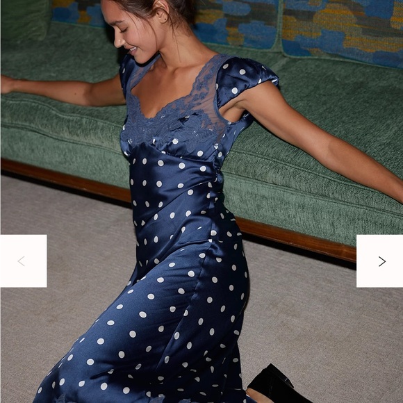 LOOKING FOR: Free People Navy and White Polka Dot Midi Dress in XS - Picture 1 of 2
